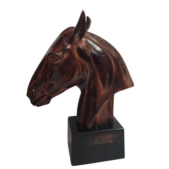 Bombay Cast Metal Solid Horse Head Sculpture Brown Black Base India Made Rare - Picture 5 of 6